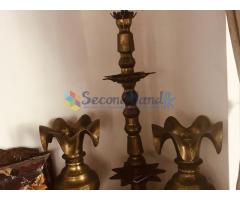 Traditional brass oil lamp with vases