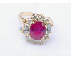 14k yellow gold 3.5 Cts Natural Ruby 1.00 Ct Diamond ring