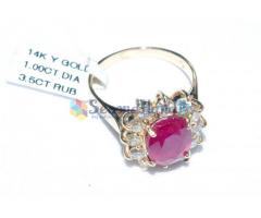 14k yellow gold 3.5 Cts Natural Ruby 1.00 Ct Diamond ring