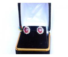 2.21 Cts Ruby & Diamond Earrings set in 14K solid white Gold