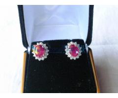 2.21 Cts Ruby & Diamond Earrings set in 14K solid white Gold