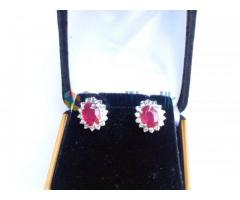 2.21 Cts Ruby & Diamond Earrings set in 14K solid white Gold