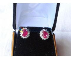 2.21 Cts Ruby & Diamond Earrings set in 14K solid white Gold