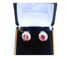 2.21 Cts Ruby & Diamond Earrings set in 14K solid white Gold