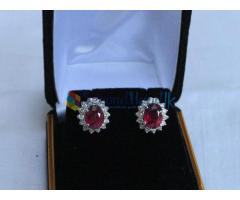 2.21 Cts Ruby & Diamond Earrings set in 14K solid white Gold