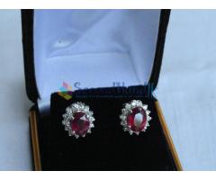 2.21 Cts Ruby & Diamond Earrings set in 14K solid white Gold