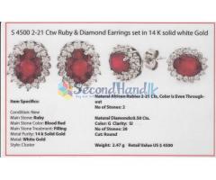 2.21 Cts Ruby & Diamond Earrings set in 14K solid white Gold