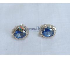 14k solid white gold earring set with 2 Sri Lanka blue sapphires