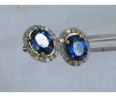 14k solid white gold earring set with 2 Sri Lanka blue sapphires