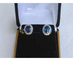 14k solid white gold earring set with 2 Sri Lanka blue sapphires