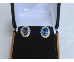 14k solid white gold earring set with 2 Sri Lanka blue sapphires