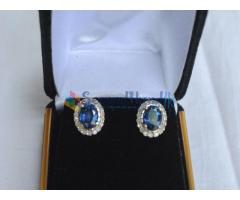 14k solid white gold earring set with 2 Sri Lanka blue sapphires