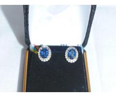 14k solid white gold earring set with 2 Sri Lanka blue sapphires