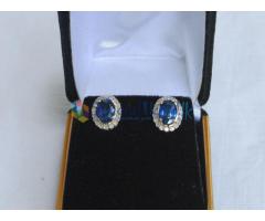 14k solid white gold earring set with 2 Sri Lanka blue sapphires