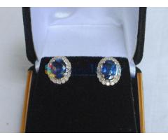 14k solid white gold earring set with 2 Sri Lanka blue sapphires