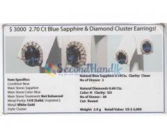 14k solid white gold earring set with 2 Sri Lanka blue sapphires