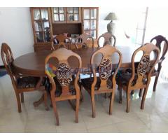 Teak 8'x4' table with 8 chairs