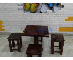 Teak gloss table with four benches